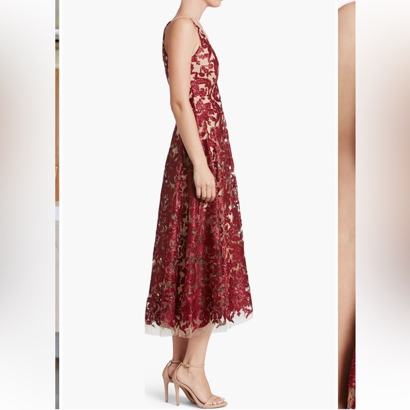 Dress the Population Blair Embellished Fit & Flare Cocktail Dress in Berry/Nude - Picture 3 of 14